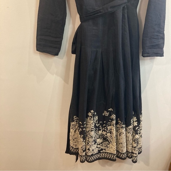 JONES NEW YORK Sz 12 Wrap Silk Cotton Sheer Tab Sleeve Floral  Hem Bow Dress - Picture 4 of 17